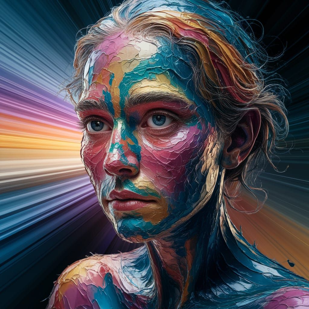 Abstract Expressionist Woman Portrait as Oil Painting