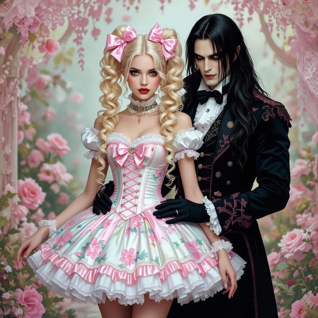 Vampire King and Ballerina Girl in Dreamy Garden