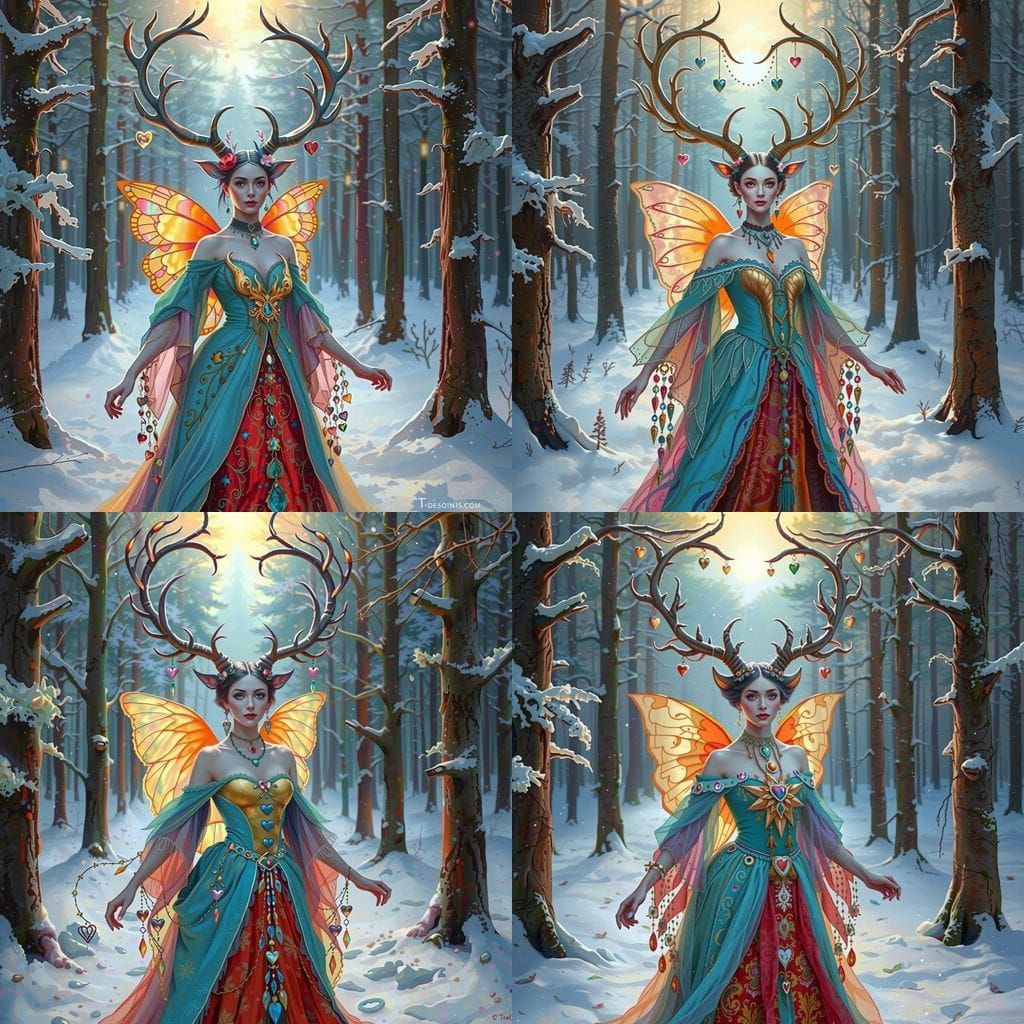 Whimsical Winter Forest Goddess in Vibrant Colors