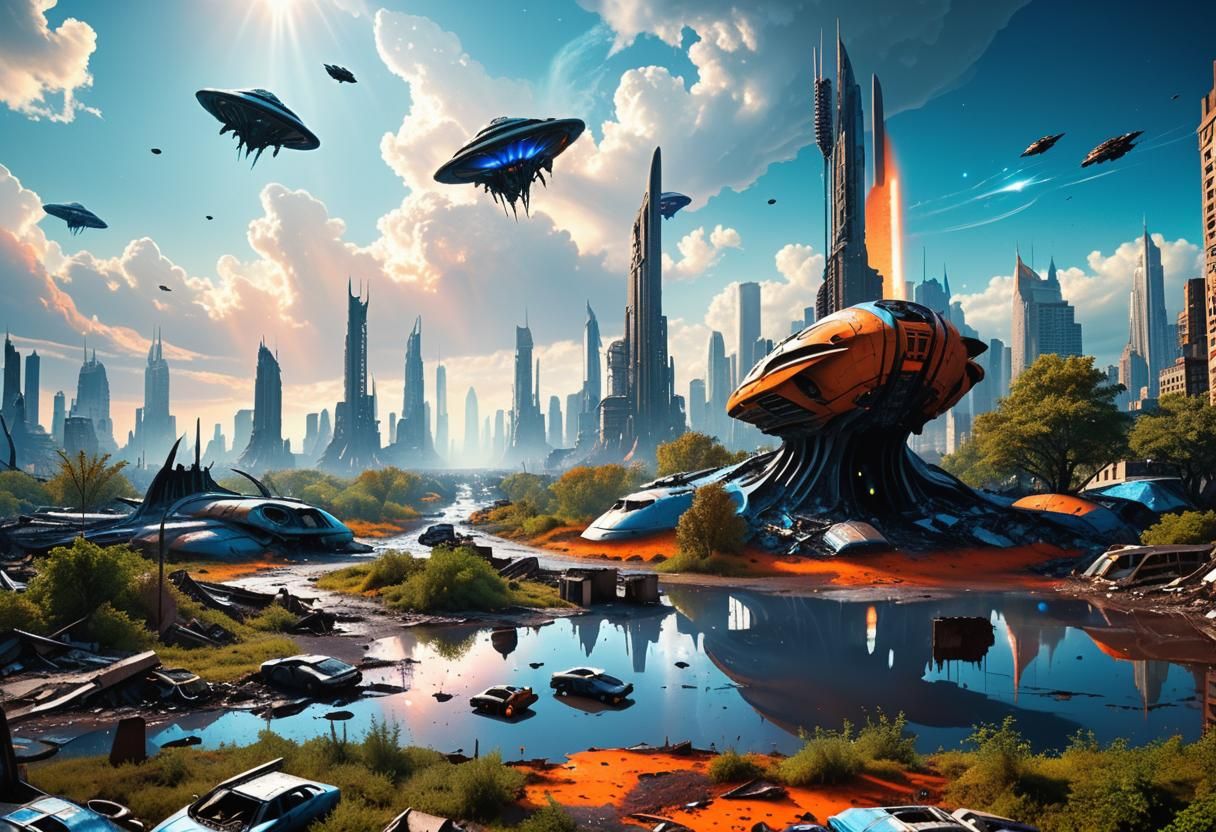 Alien Invasion of a Futuristic Cityscape