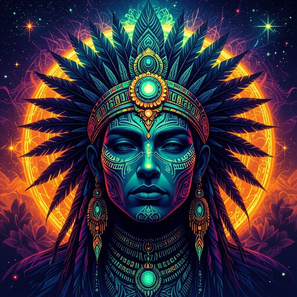 Psychedelic Shamanic Face in Cosmic Space