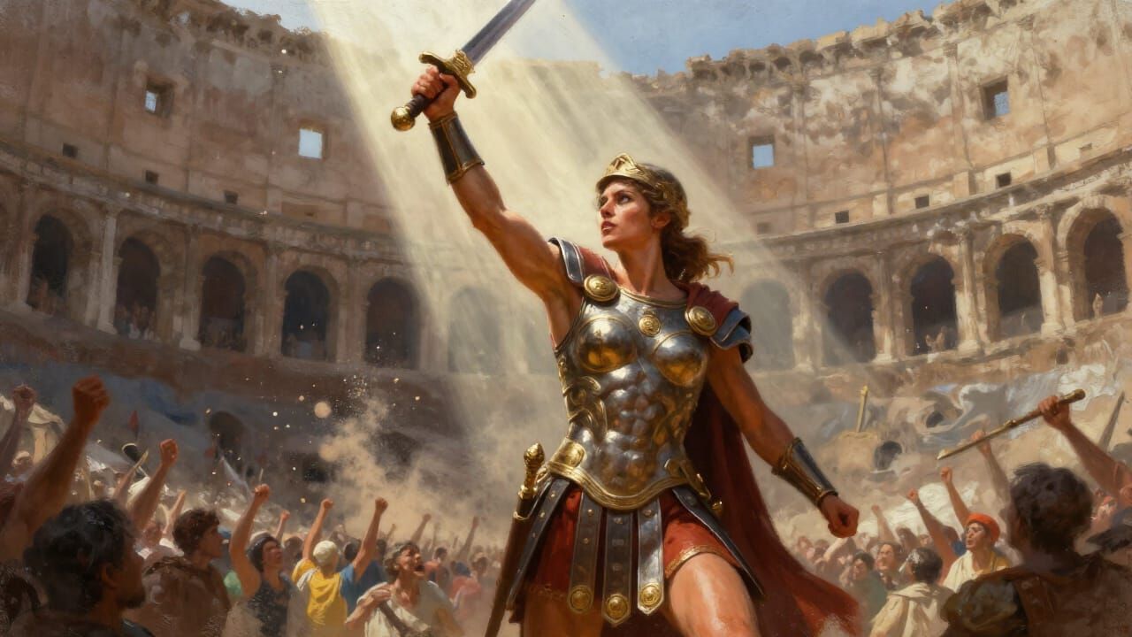 Victorious Gladiator in Dramatic Roman Arena