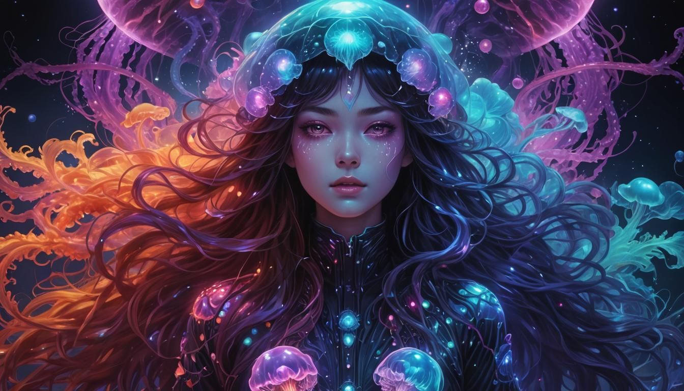 Alien Planet Spaceship in Bioluminescent Black Light Style