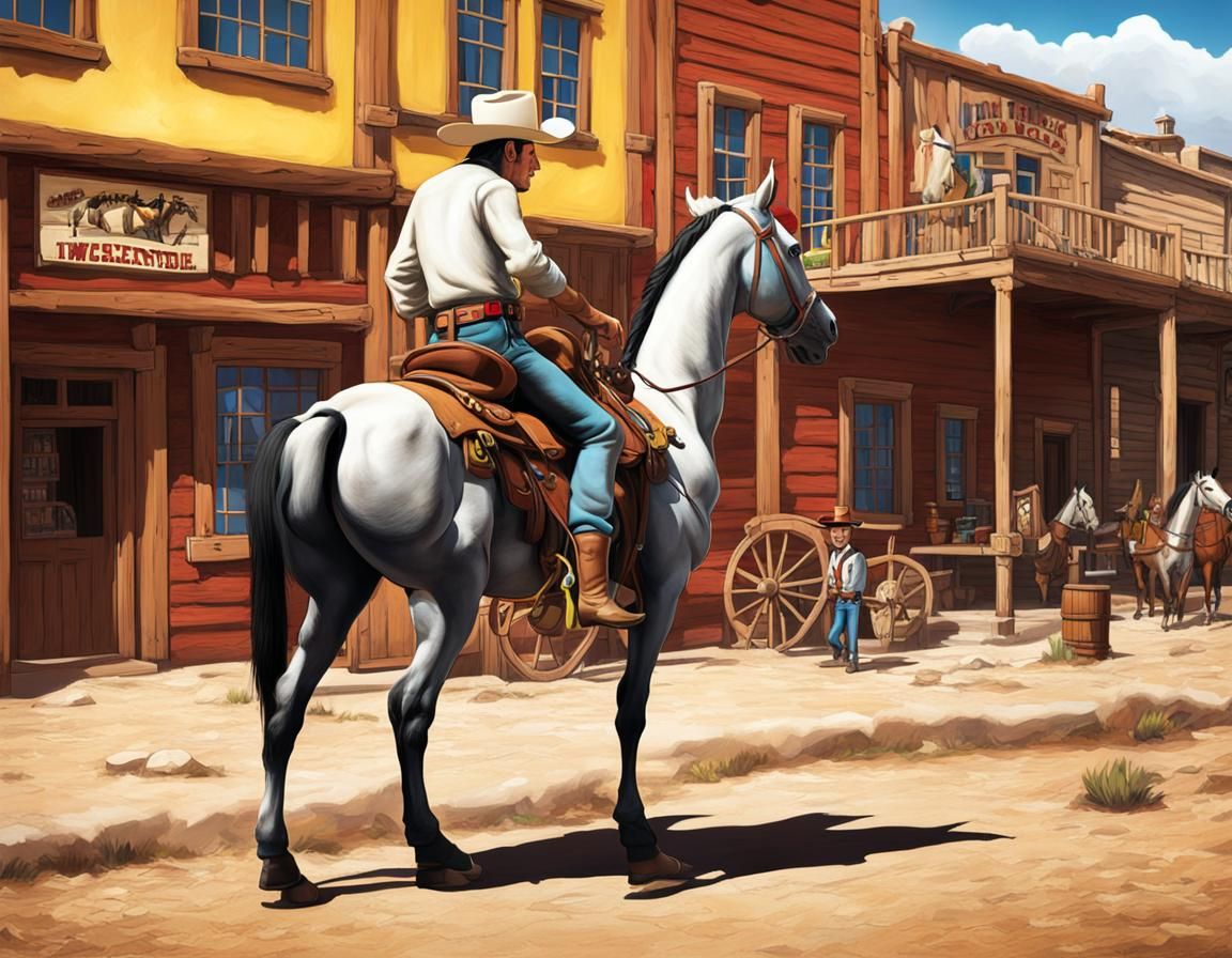 Lucky Luke and Horse in Western Town