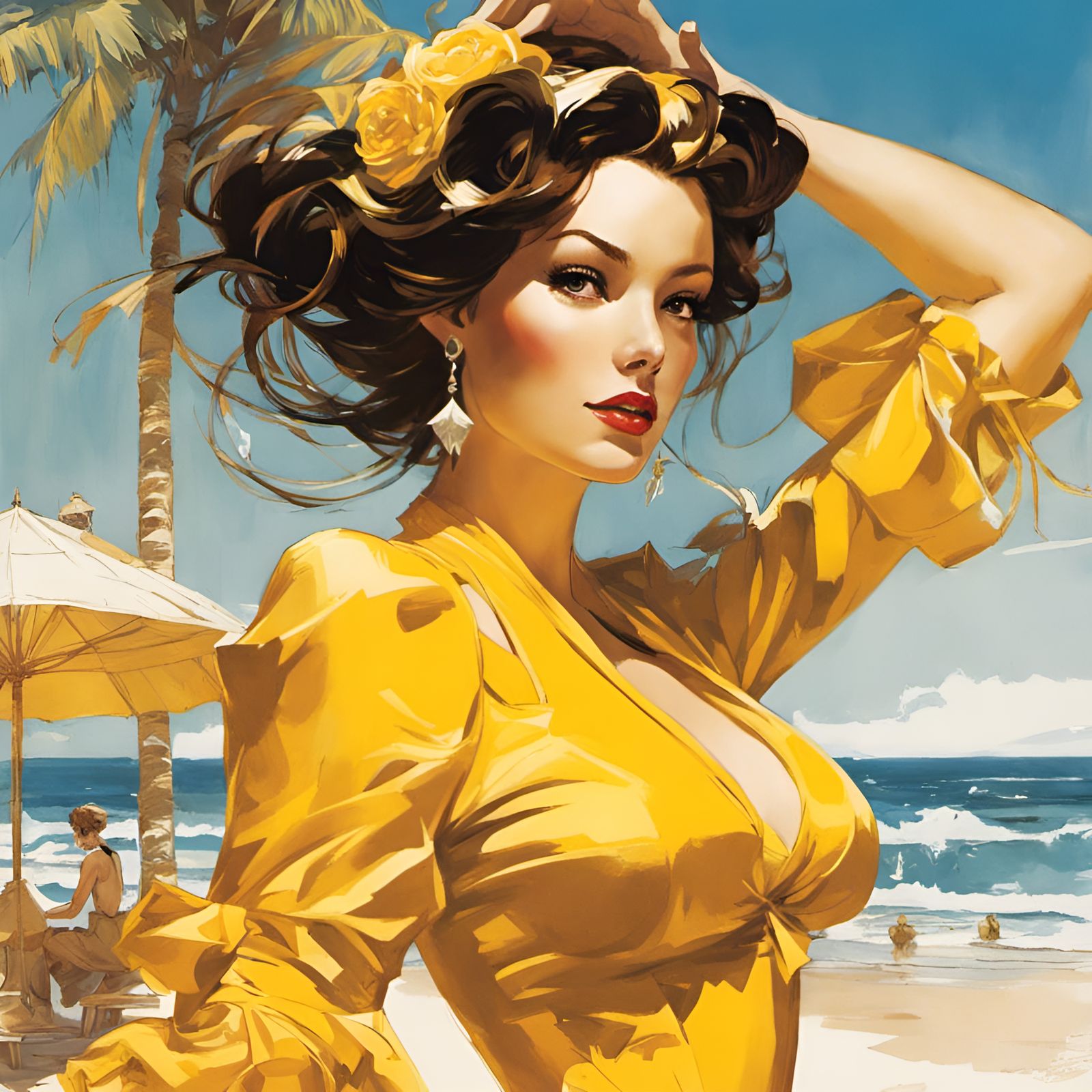 Princess Belle at the Beach in Pin-Up Style
