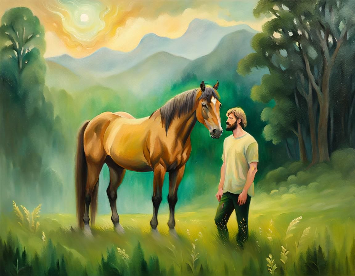 Proud Centaur in Meadow: Oil Painting Style