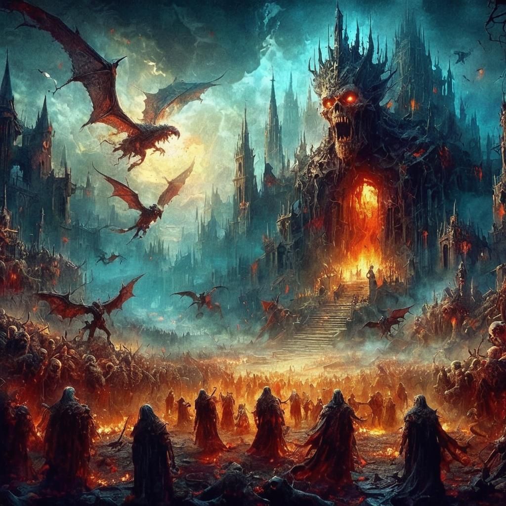Gothic Horror Hell Zombies in Matte Painting Style
