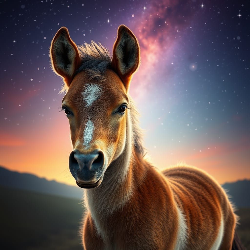 Young Colt Portrait Under Starry Sky
