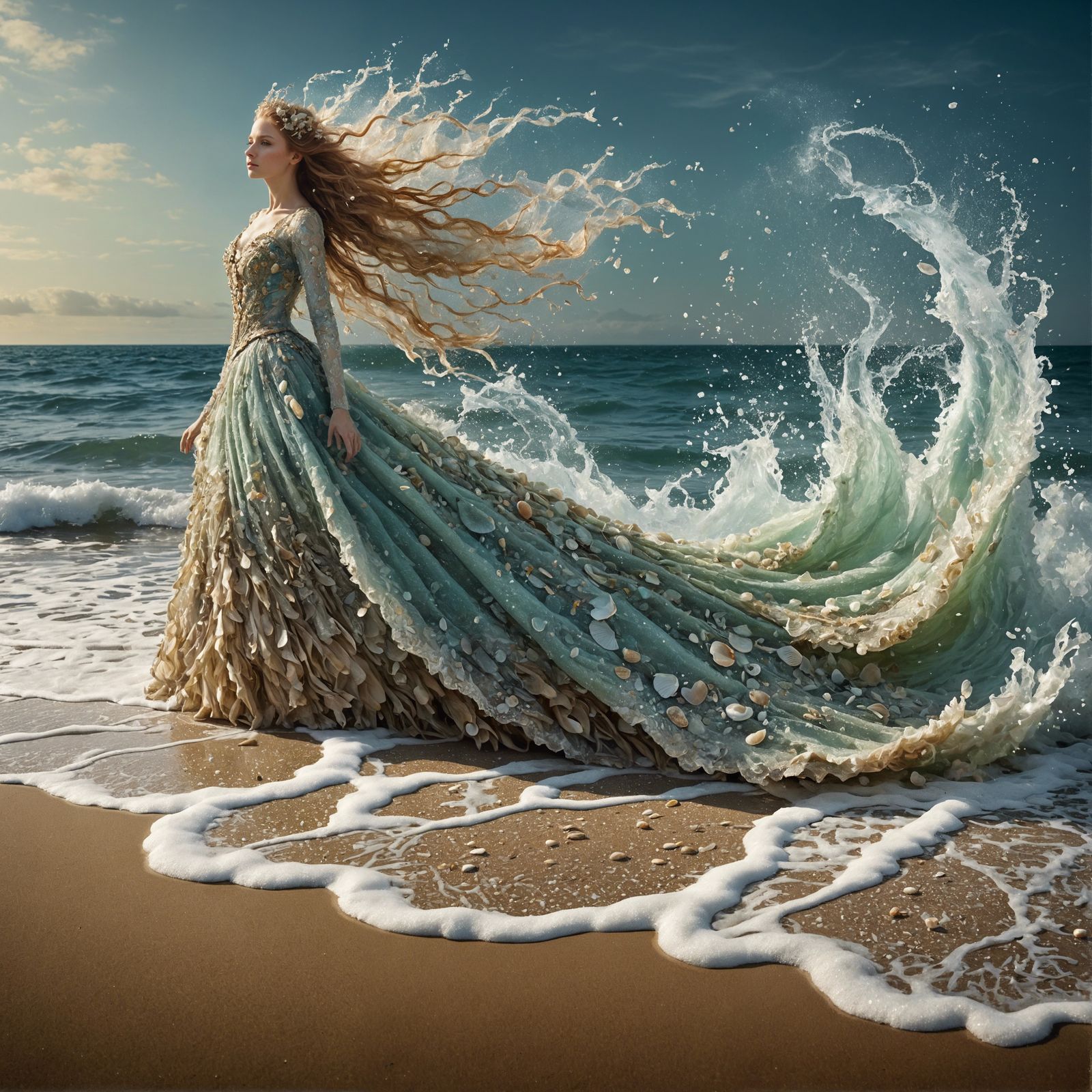 Ethereal Water Goddess Emerges from the Sea