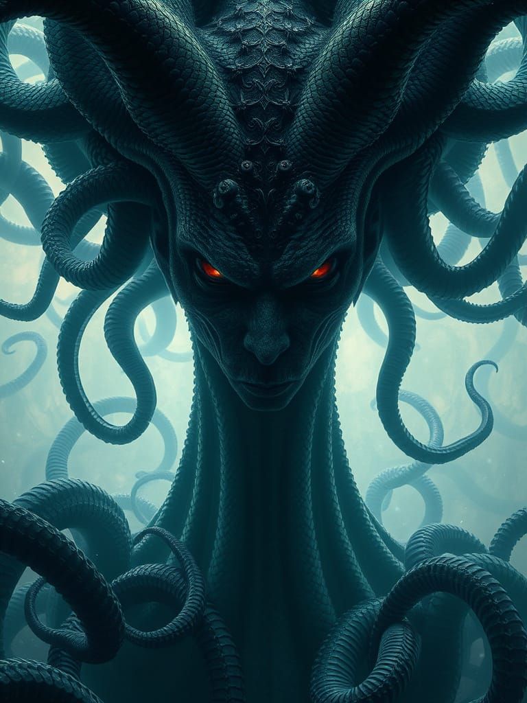 Medusa, Dark Goddess with Tentacles in Cyberpunk Visual Art