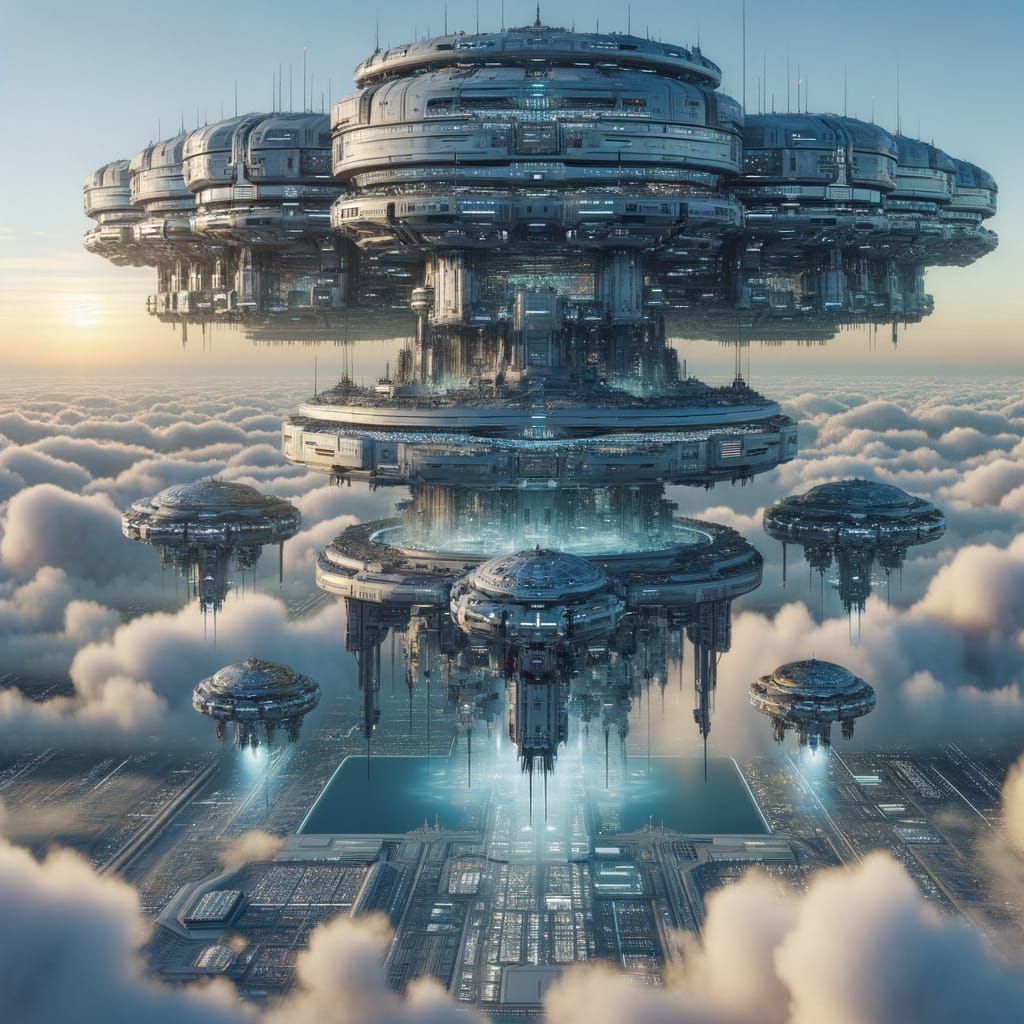 Futuristic Floating Fortress in the Sky