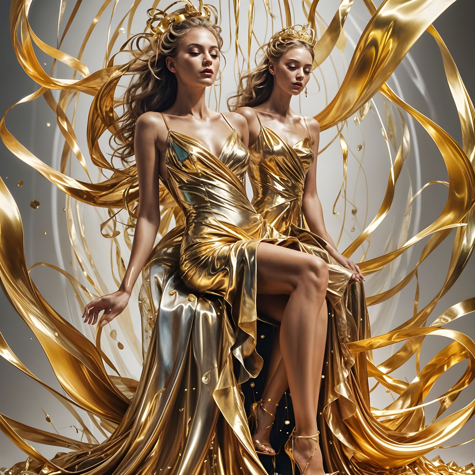 Curvaceous Woman in Liquid Gold Gown