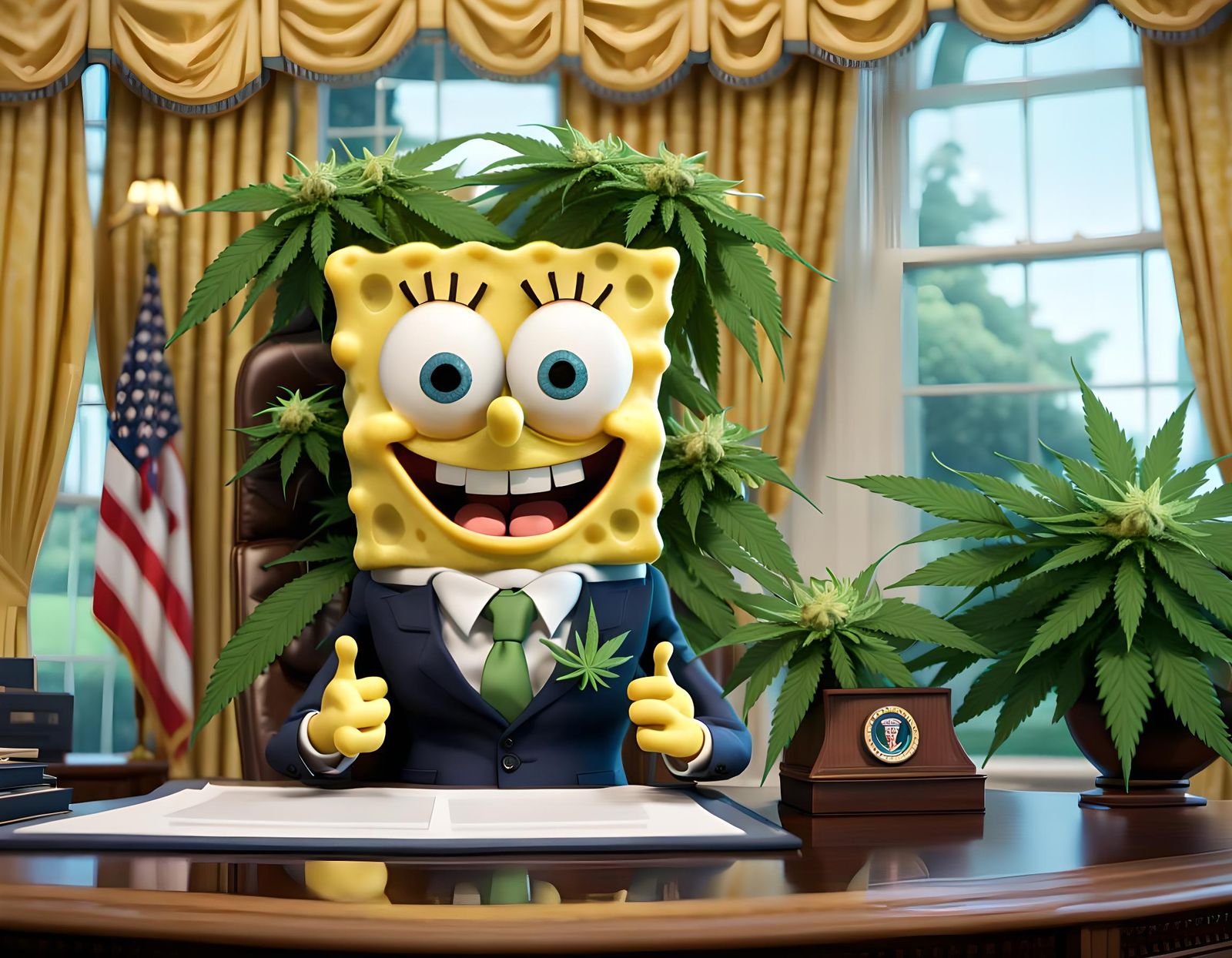 SpongeBob as President: Cannabis Flower Portrait