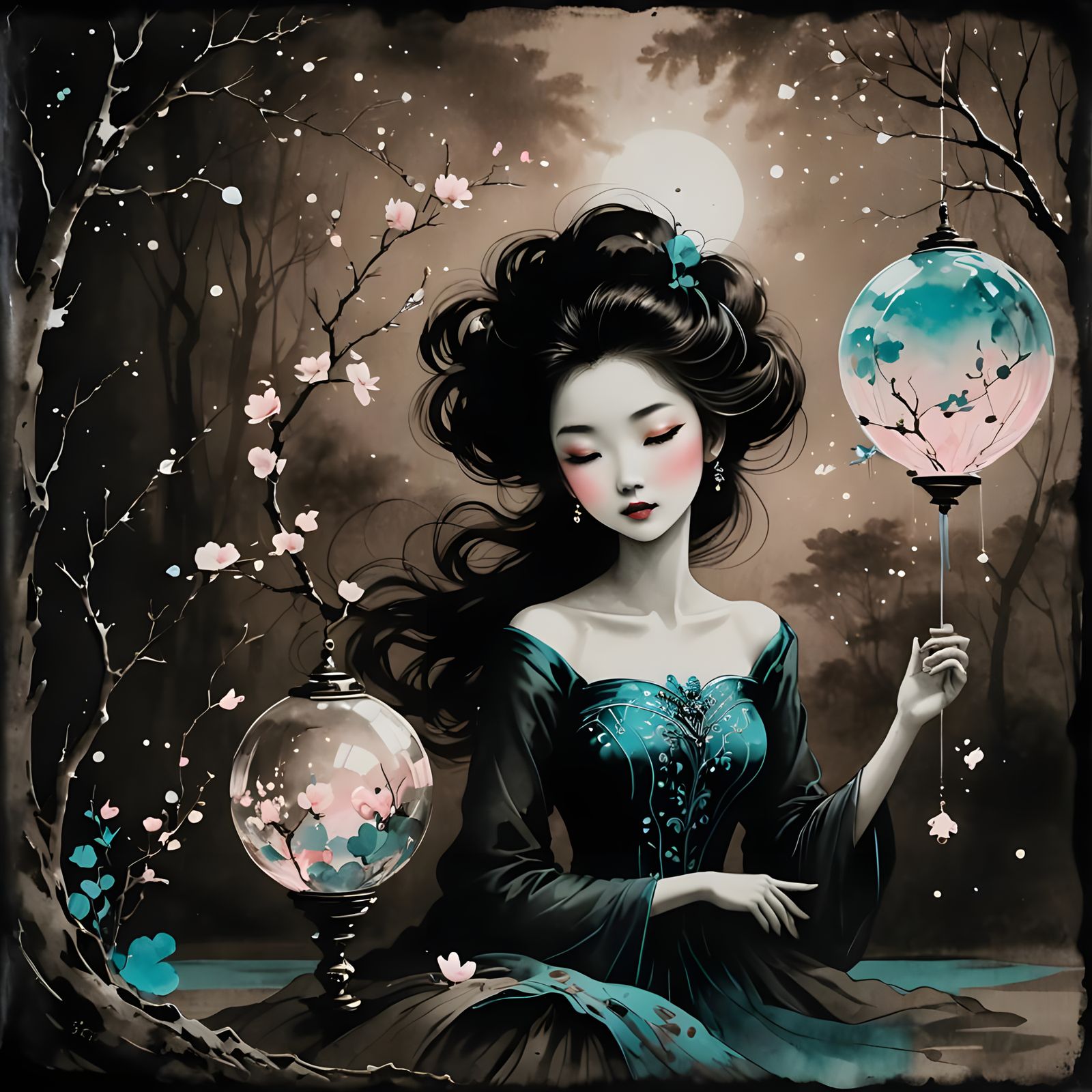 Sumi-e Ink Portrait in 50's Pop Art Style