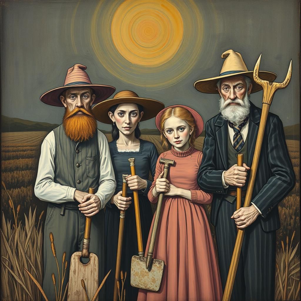 Somber Farmers: Expressionist Modern Art Portrait