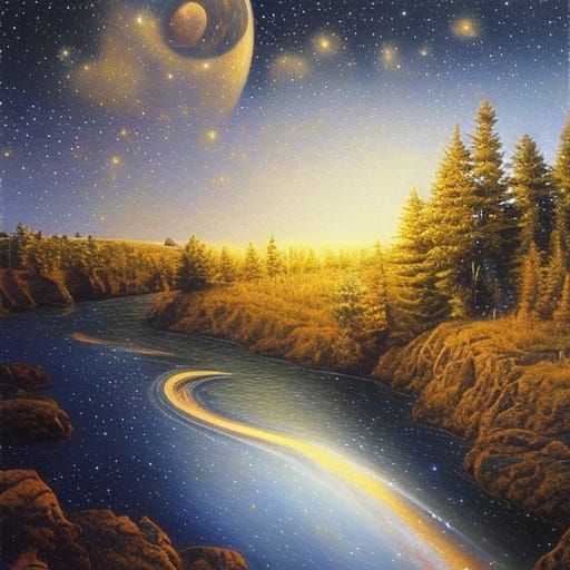 Luminous River of Stars: Oil Painting