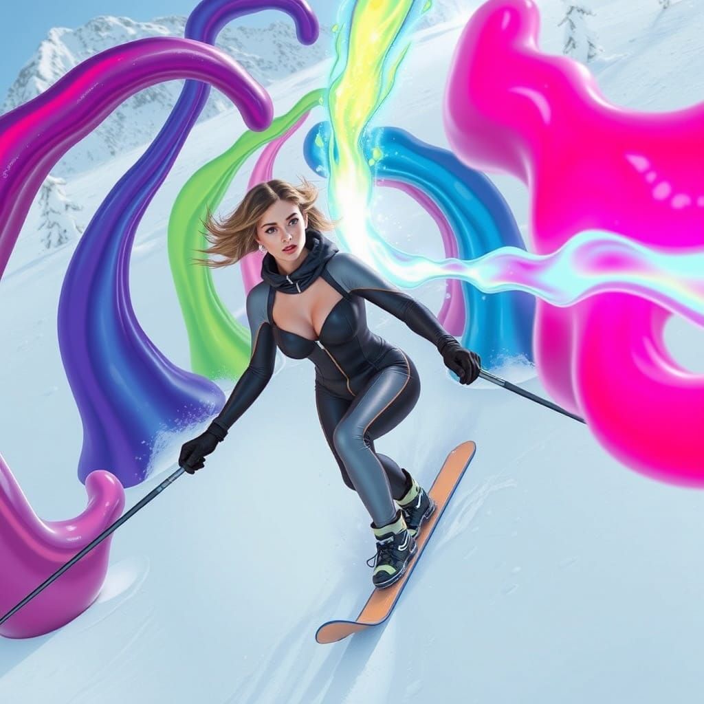 Woman Skiing with Slimes and Blade Barrier