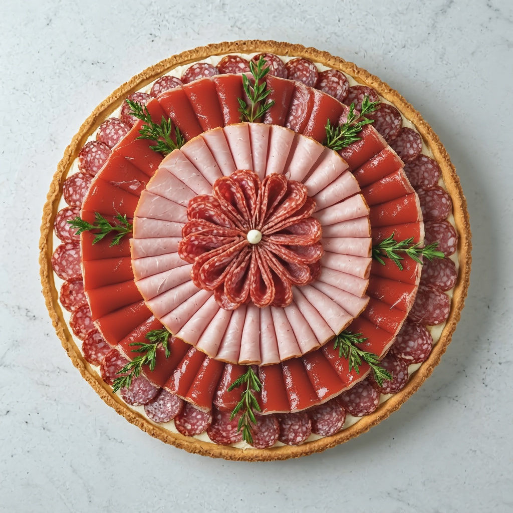 Hyperrealistic Tartelette Topped with Cold Cuts and Herbs