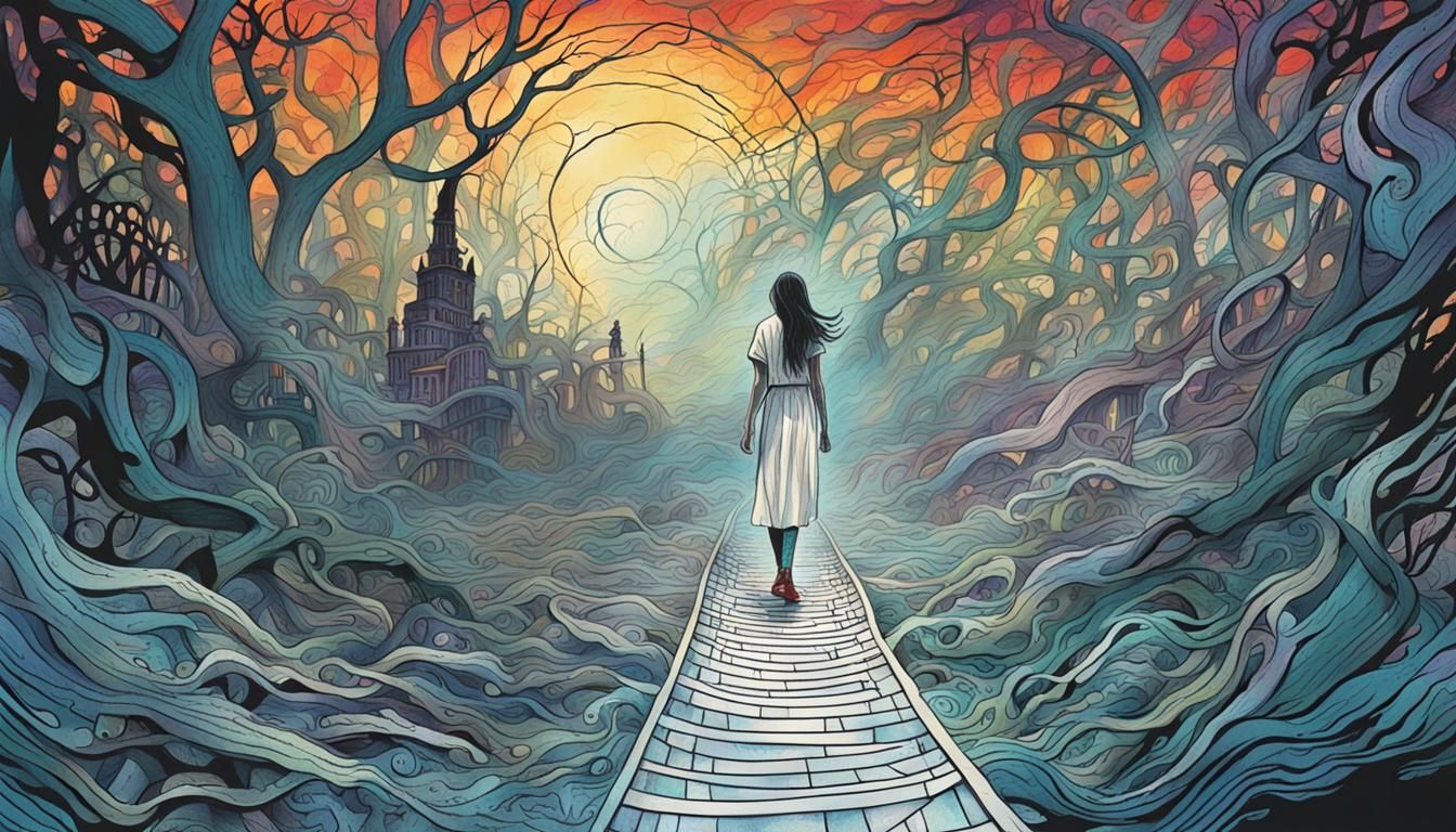 Haunting Spectral Girl Illustration in Dark Fantasy Style