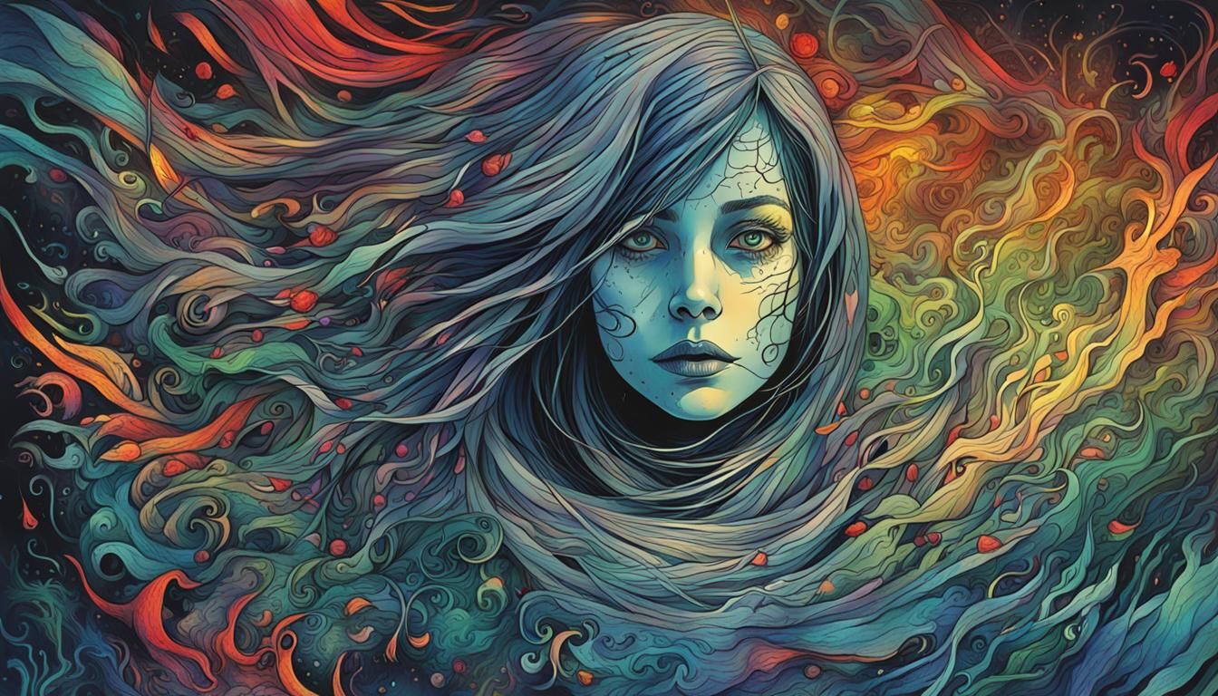 Spectral Girl Emerges in Haunting Surreal Illustration