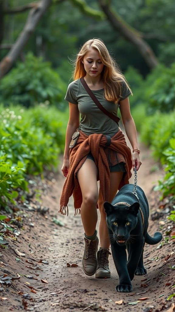 Woman Walks Pet Black Panther Cub