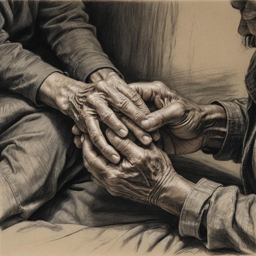 Intimate Charcoal Portrait of Hands Intertwined
