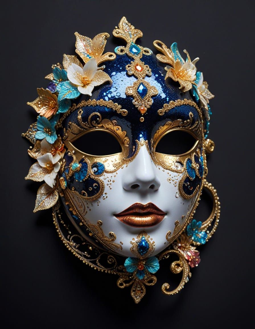 Glowing Baroque Mask in Sparkling Pointillist Style