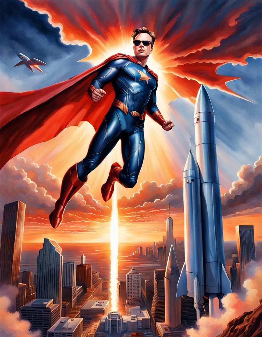 Elon Musk as Superhero: Alex Ross Style Illustration