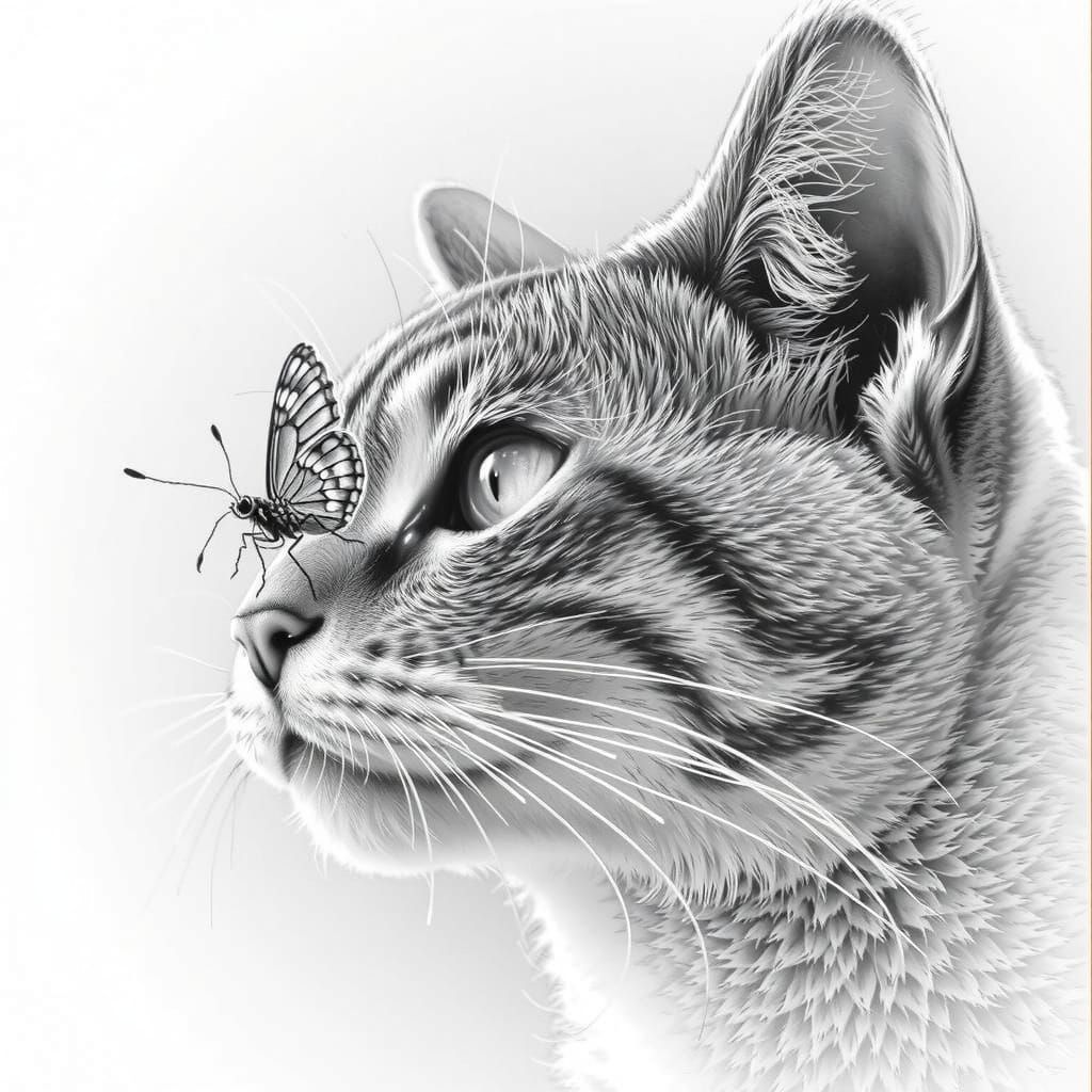 Surreal Cat Portrait in Hyperrealistic Graphite Pencil Art