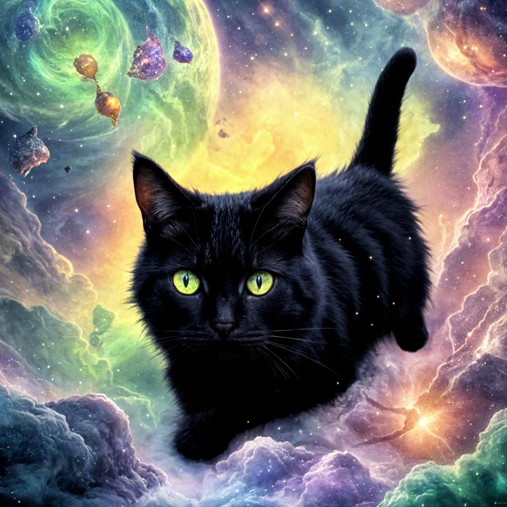 Mystical Black Cat in Deep Space Nebula