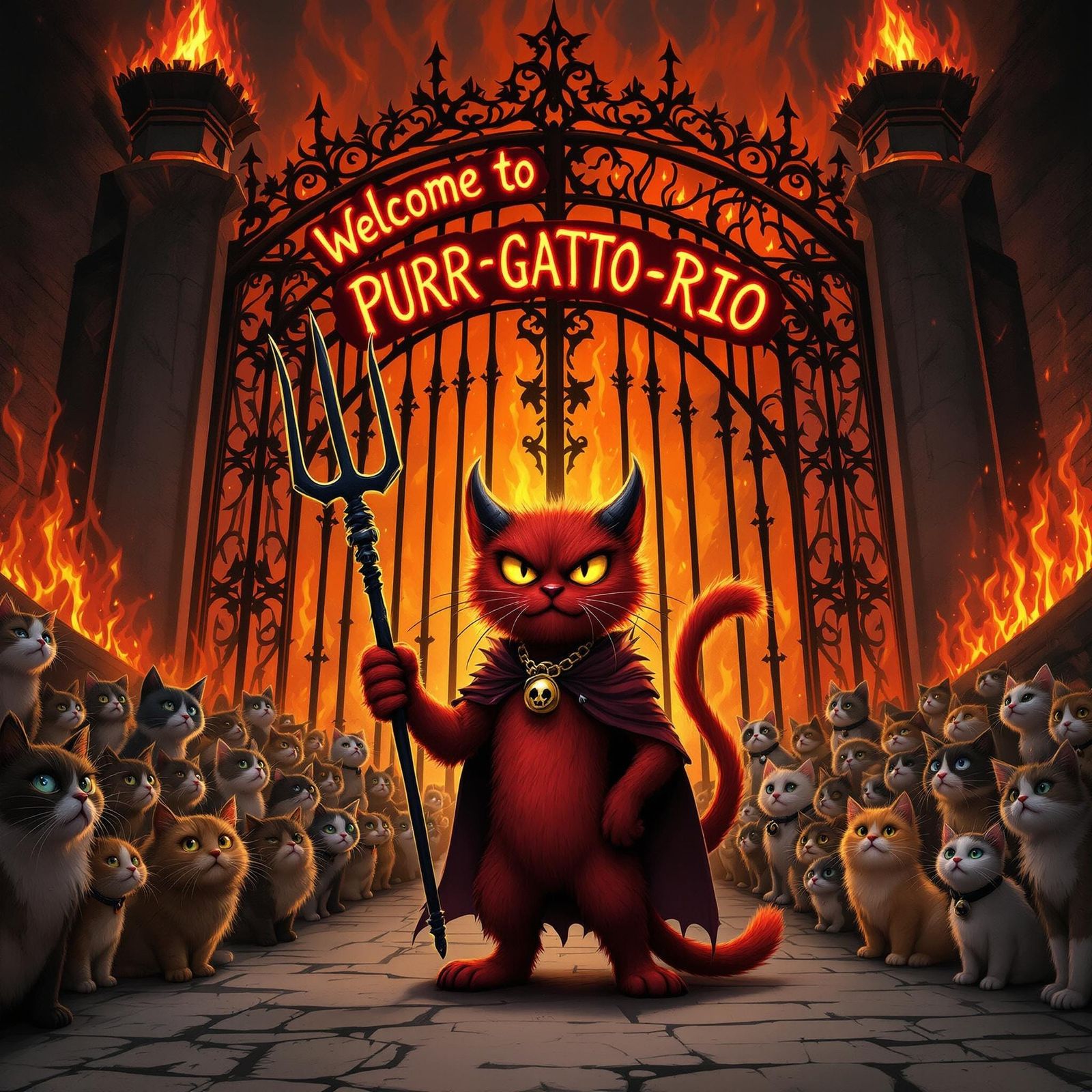Anthropomorphic Cat Devil at Purr-Gatto-Rio Gates