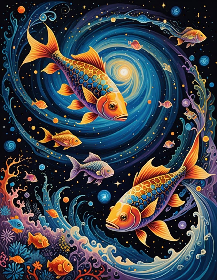 Cosmic Fish in Vibrant Astral Abstraction