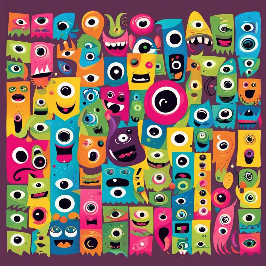 Musical Dancers with Monster Eyes in Expressionist Style