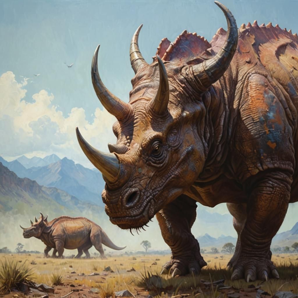 Triceratops herd grazing high resolution realistic skin shar...