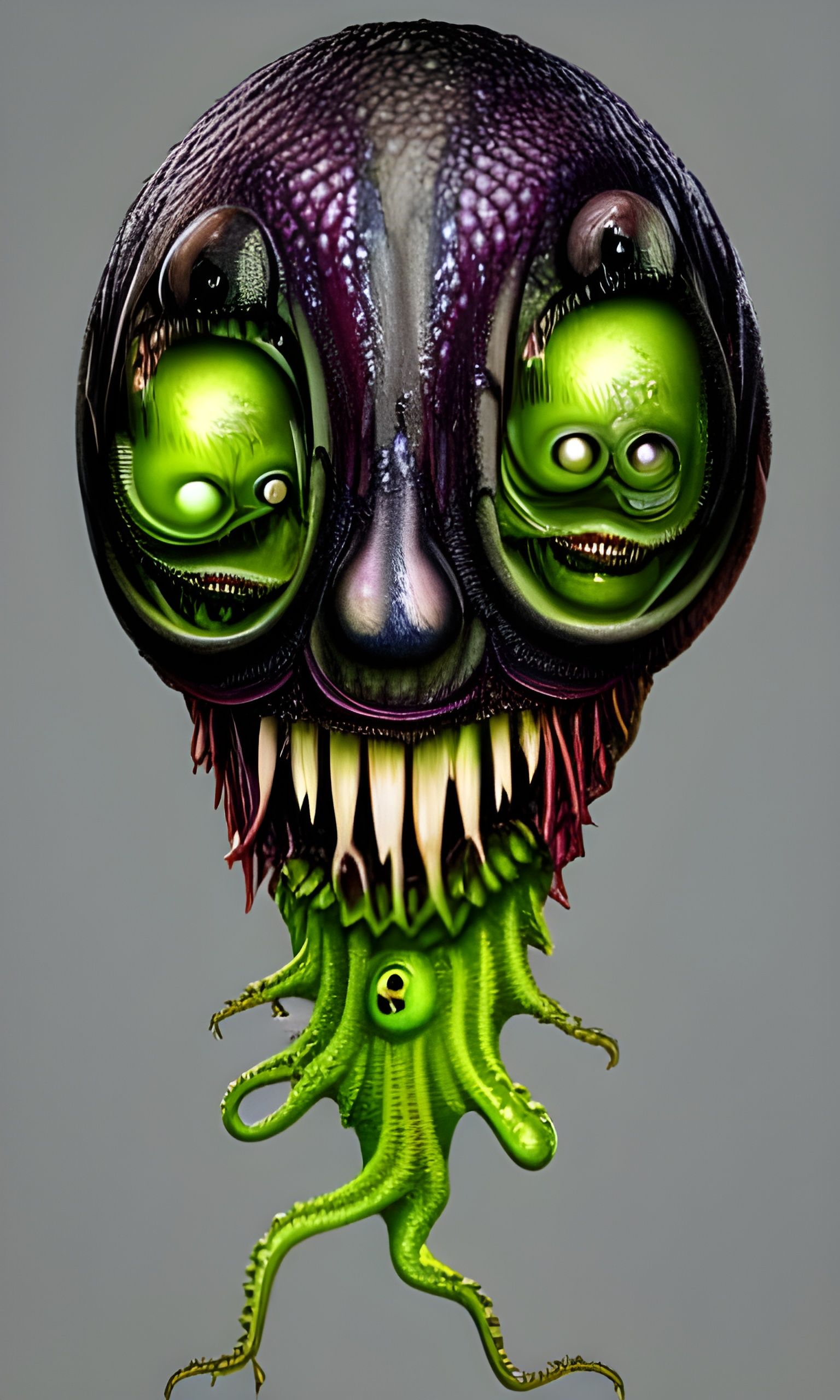 Disturbing Gooseberry Creature with Creepy Smile