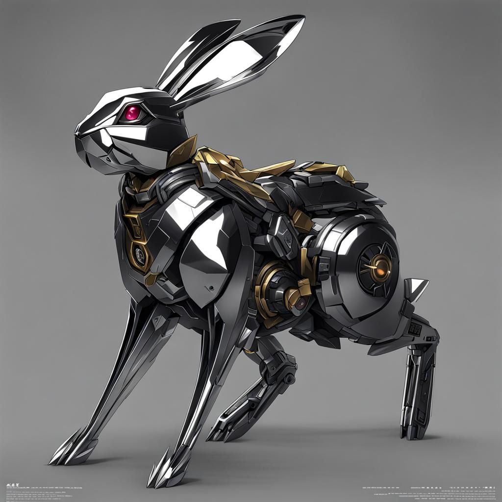 Metal Rabbit Sculpture in Anime Style