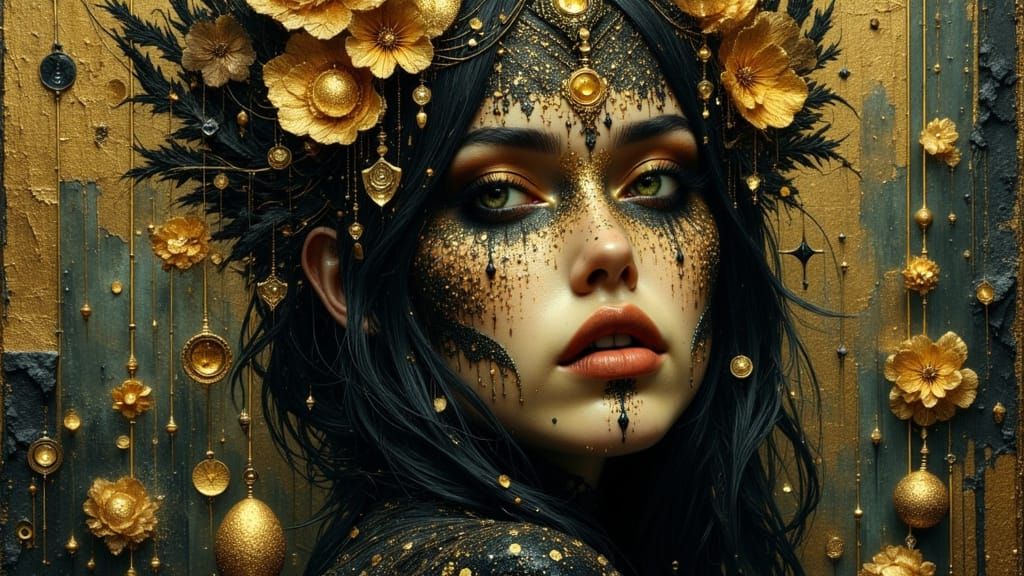 Mysterious Woman with Gold Accents in Klimt Style