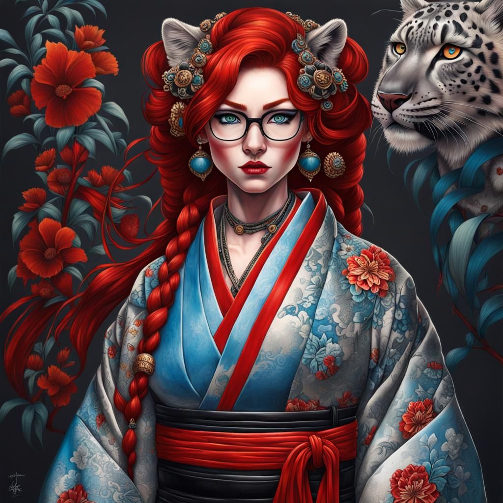 Snow Leopard Neko Samurai in Ancient Japan