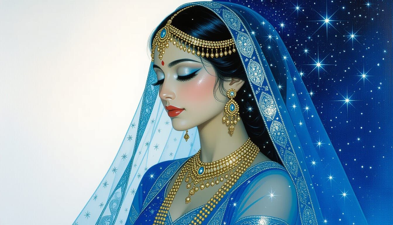 Celestial Dancer in Midnight Blue Oil Painting Style