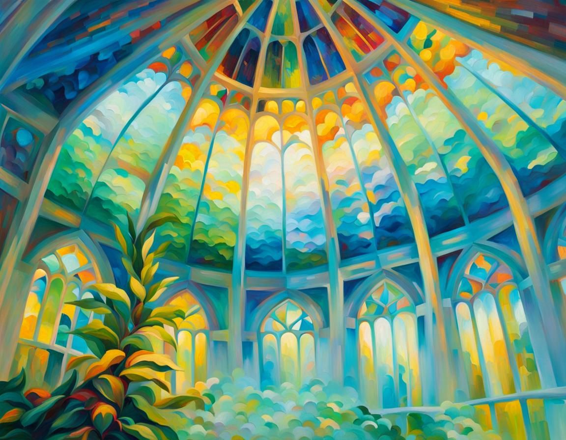 Dreamy Stained Glass Dome in Neo-Impressionist Style
