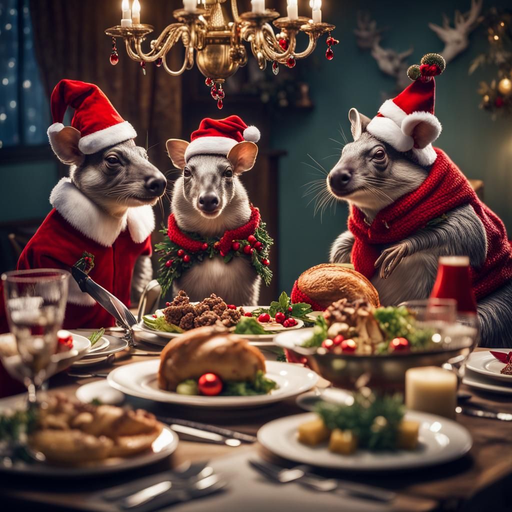 Whimsical Australian Animals' Christmas Dinner