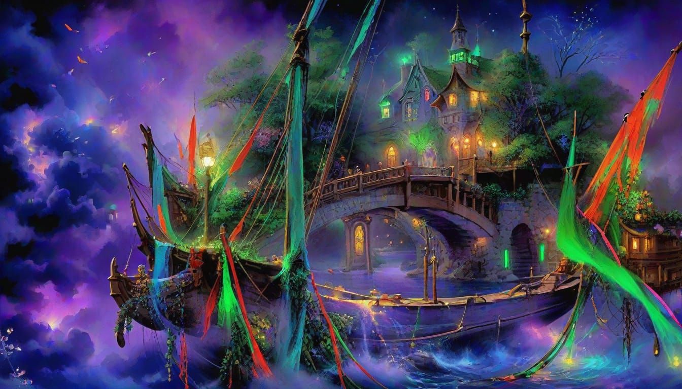 Ethereal Fantasy Landscape in Neon Colors