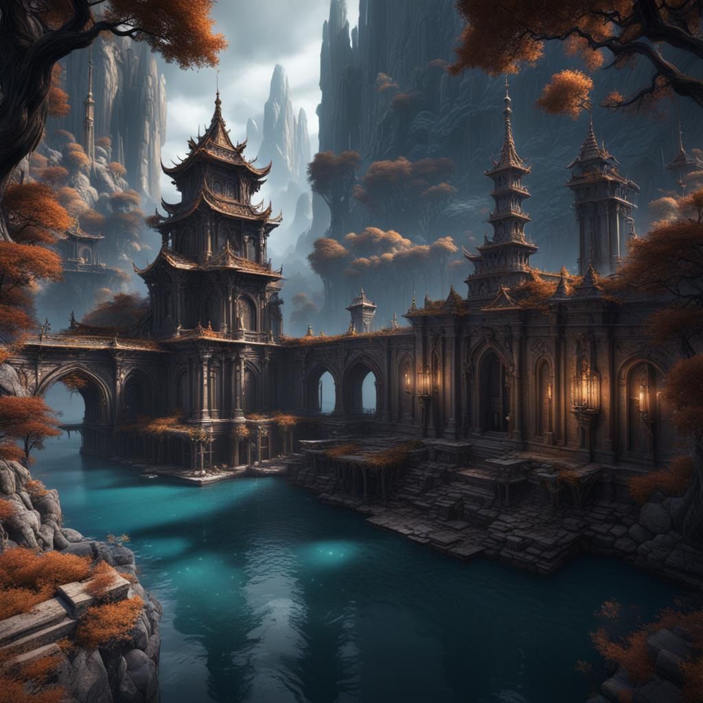 Fantastical Detailed Matte Painting in Deep Color
