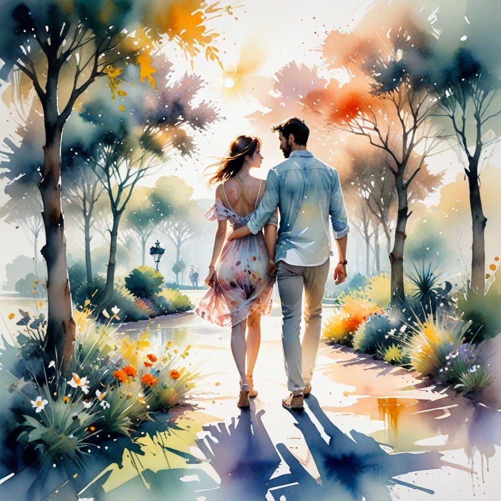 Romantic Mediterranean Watercolor Scene