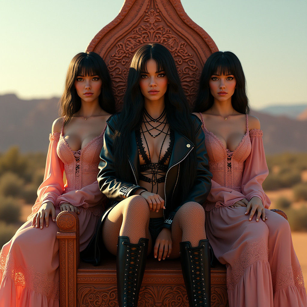Leather-clad Woman on Carnelian Throne with Angels