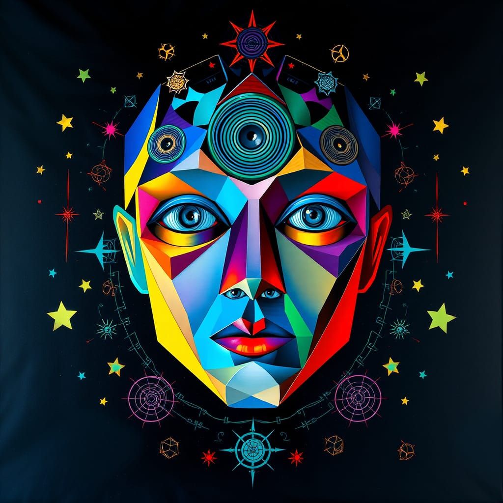 Abstract Geometric Face with Iridescent Hues