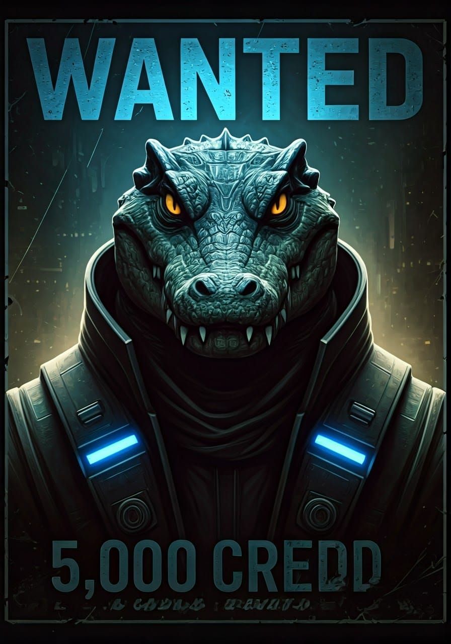 Holographic Bounty Hunter Wanted Poster in Mixed Media