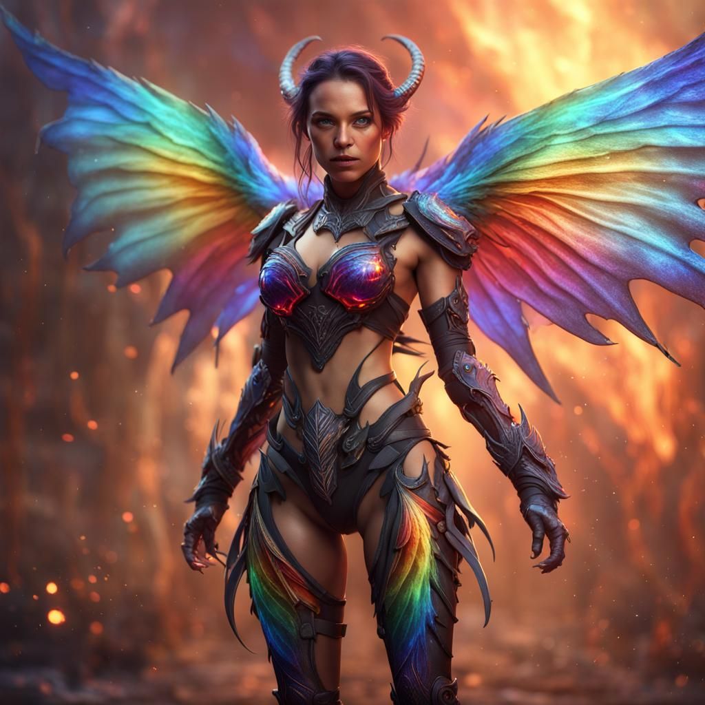 Cosmic Scorpion Woman with Demon Wings, Detailed Art