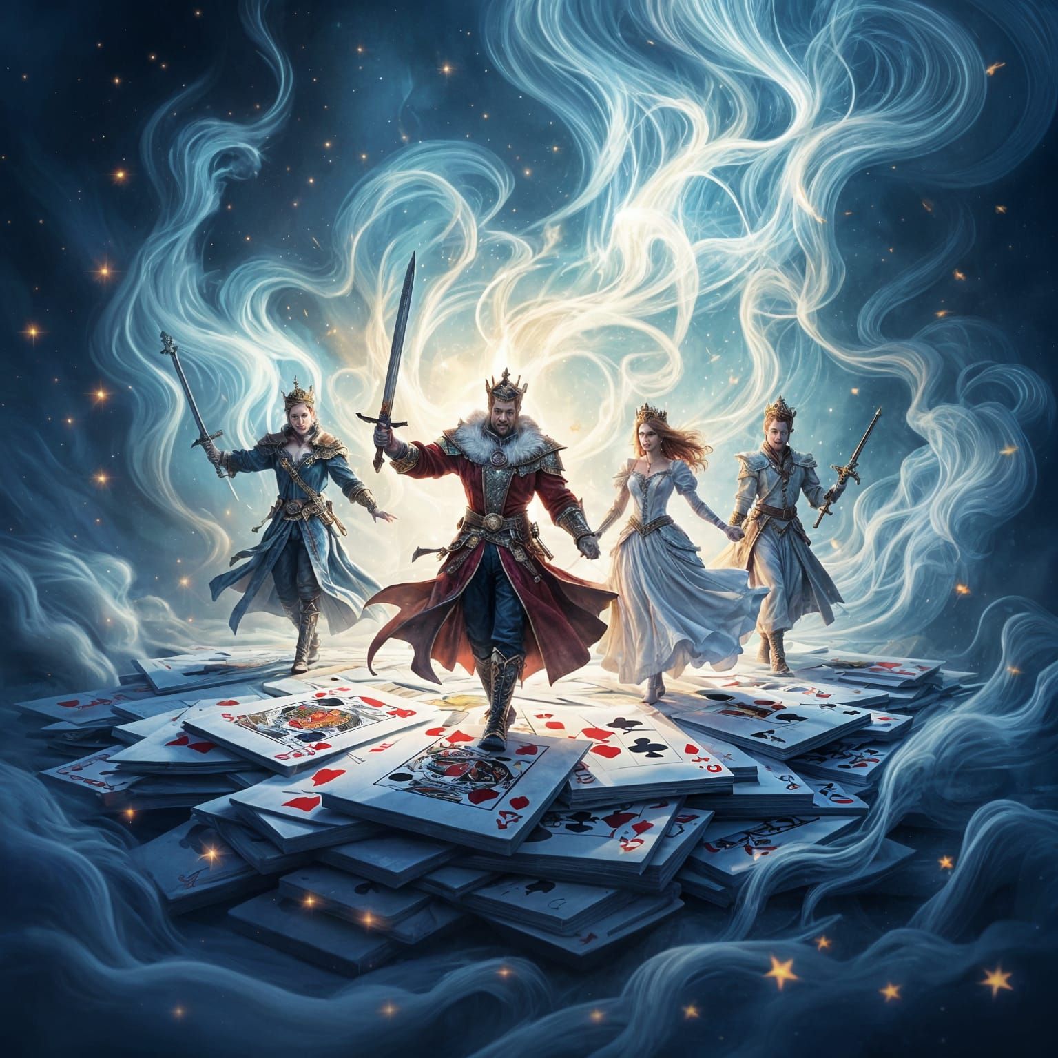 Magical Playing Cards with Fantasy Characters Erupting
