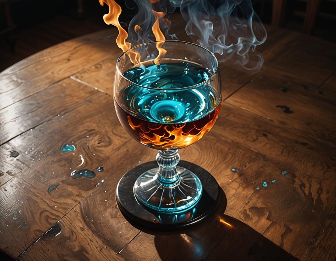 Flaming Goblet of Turquoise Water: Photorealistic Art